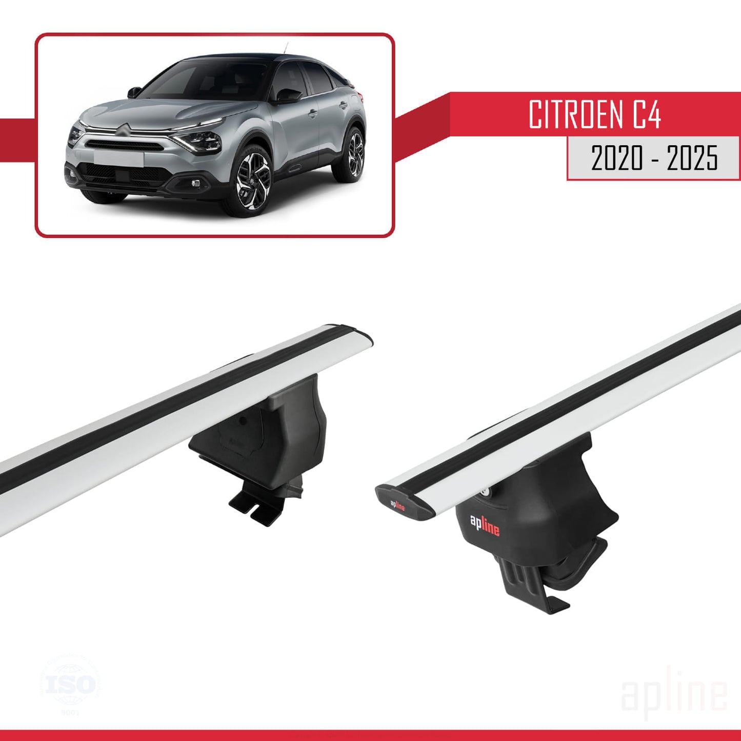 Compatible avec Citroen C4 III (C41) 2020-2025 ACE-4 Barres de Toit Railing Porte-Bagages de Voiture Gris Aluminium 2 Barres