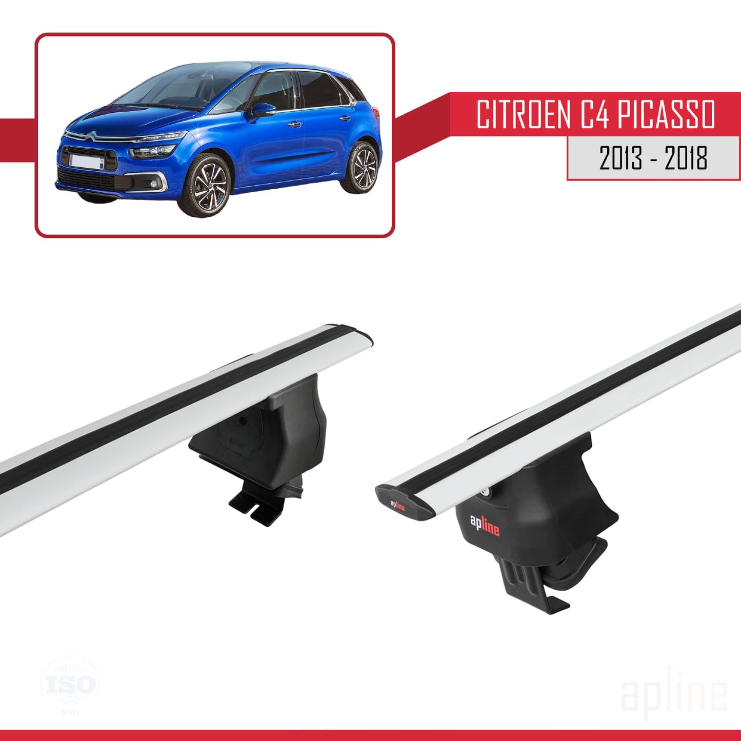 Compatible avec Citroen C4 Picasso 2 2013-2018 ACE-4 Barres de Toit Railing Porte-Bagages de Voiture Gris Aluminium 2 Barres