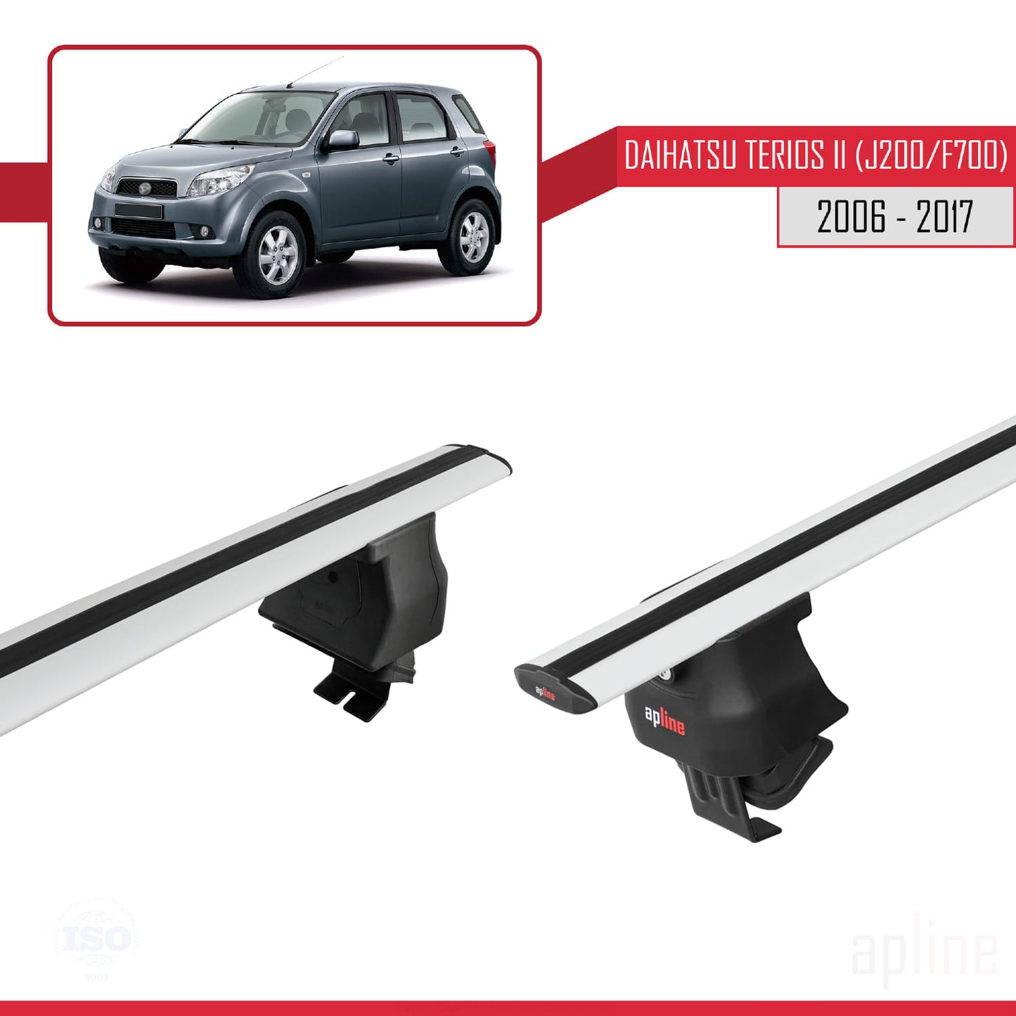 Compatible avec Daihatsu Terios 2 (J200/F700) 2006-2017 ACE-4 Barres de Toit Railing Porte-Bagages de Voiture Gris Aluminium 2 Barres