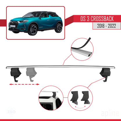Compatible with DS 3 Crossback 2018-2022 ACE-4 Car Roof Rack Cross Bar Grey Aluminium 2 Bars