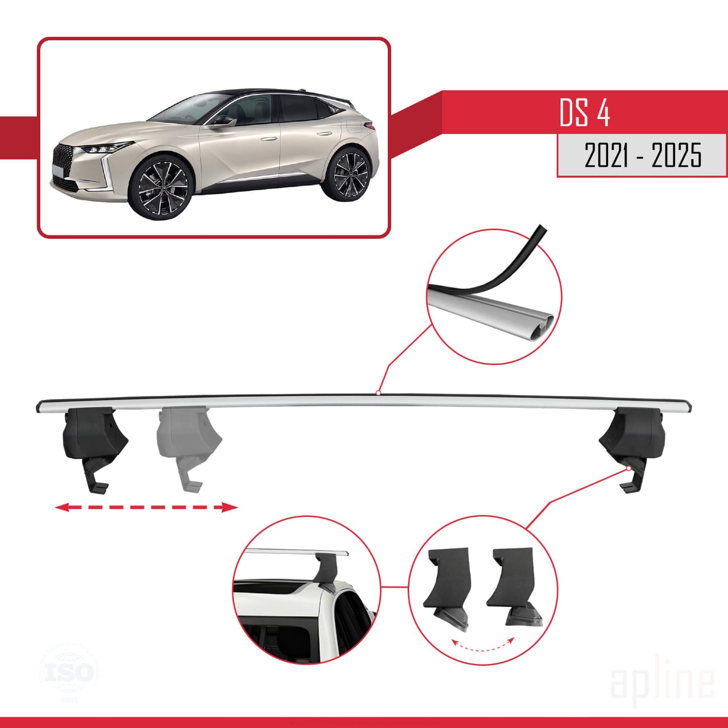 Compatible avec DS 4 II 2021-2025 ACE-4 Barres de Toit Railing Porte-Bagages de Voiture Gris Aluminium 2 Barres