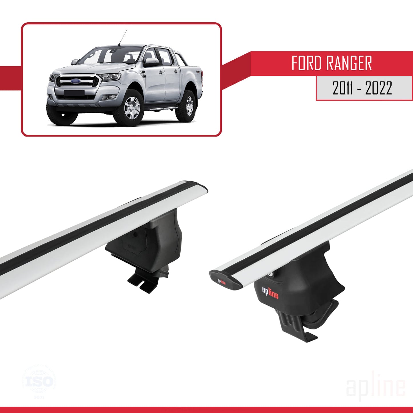 Compatible with Ford Ranger (P375) 2011-2022 ACE-4 Car Roof Rack Cross Bar Grey Aluminium 2 Bars