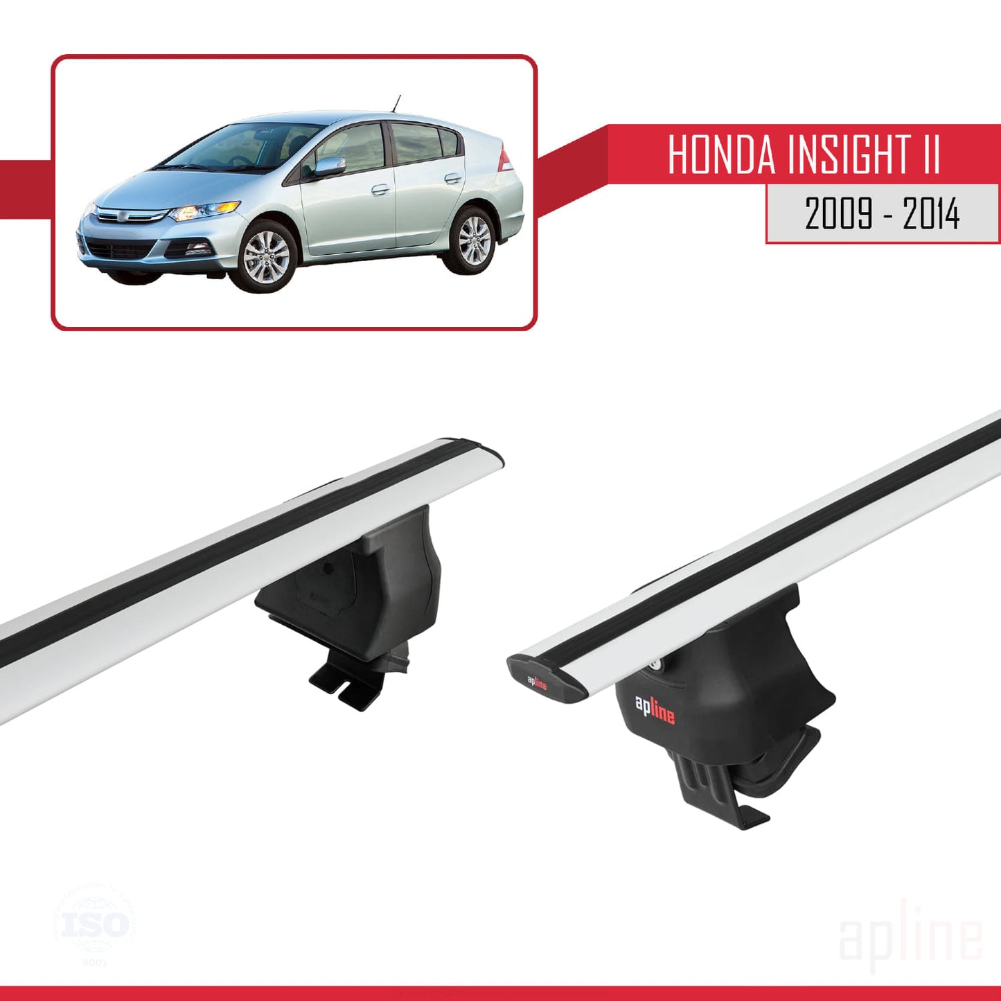 Compatible with Honda Insight 2 (ZE2) 2009-2014 ACE-4 Car Roof Rack Cross Bar Grey Aluminium 2 Bars