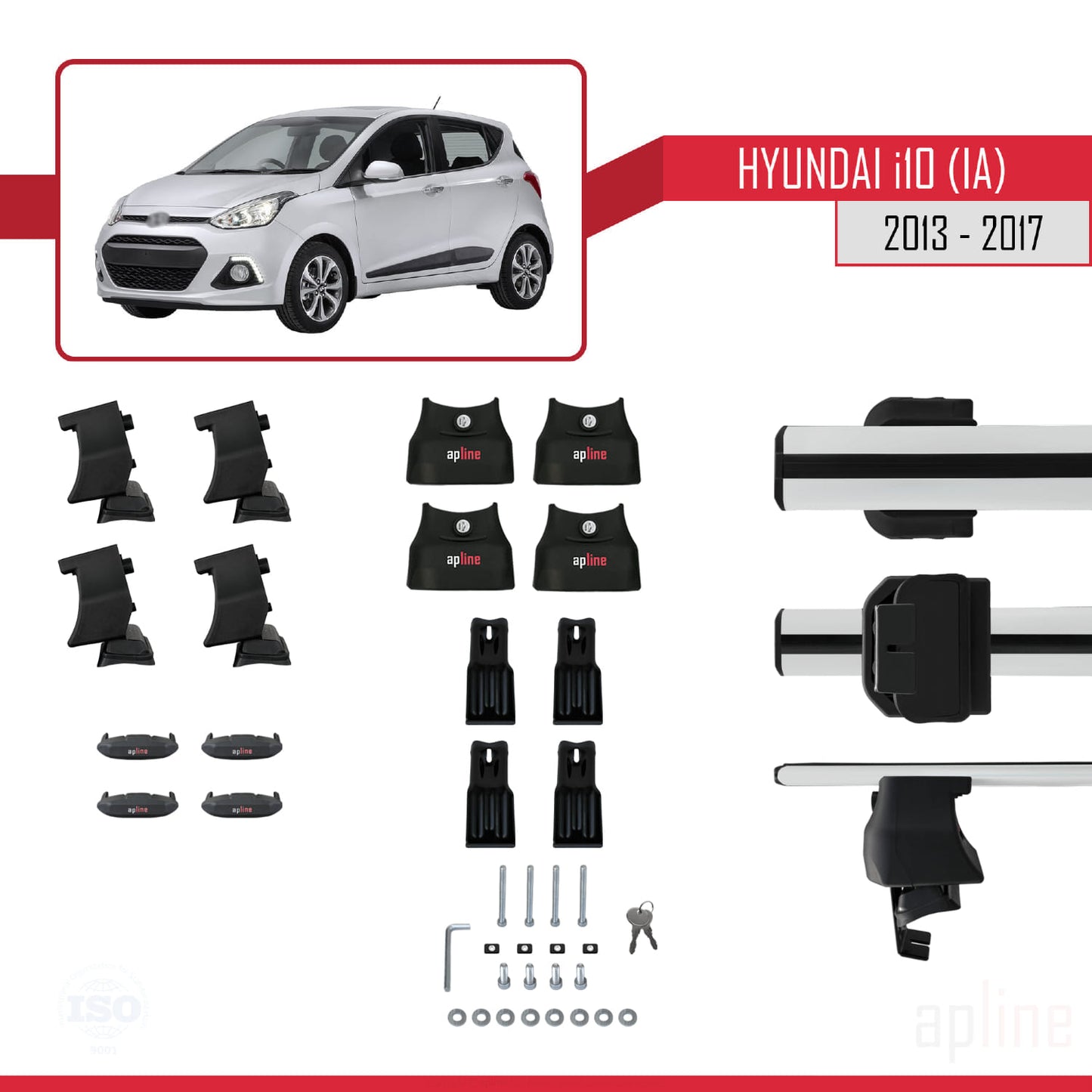 Compatible with Hyundai i10 II (IA) Pre-Facelift 2013-2017 ACE-4 Car Roof Rack Cross Bar Grey Aluminium 2 Bars
