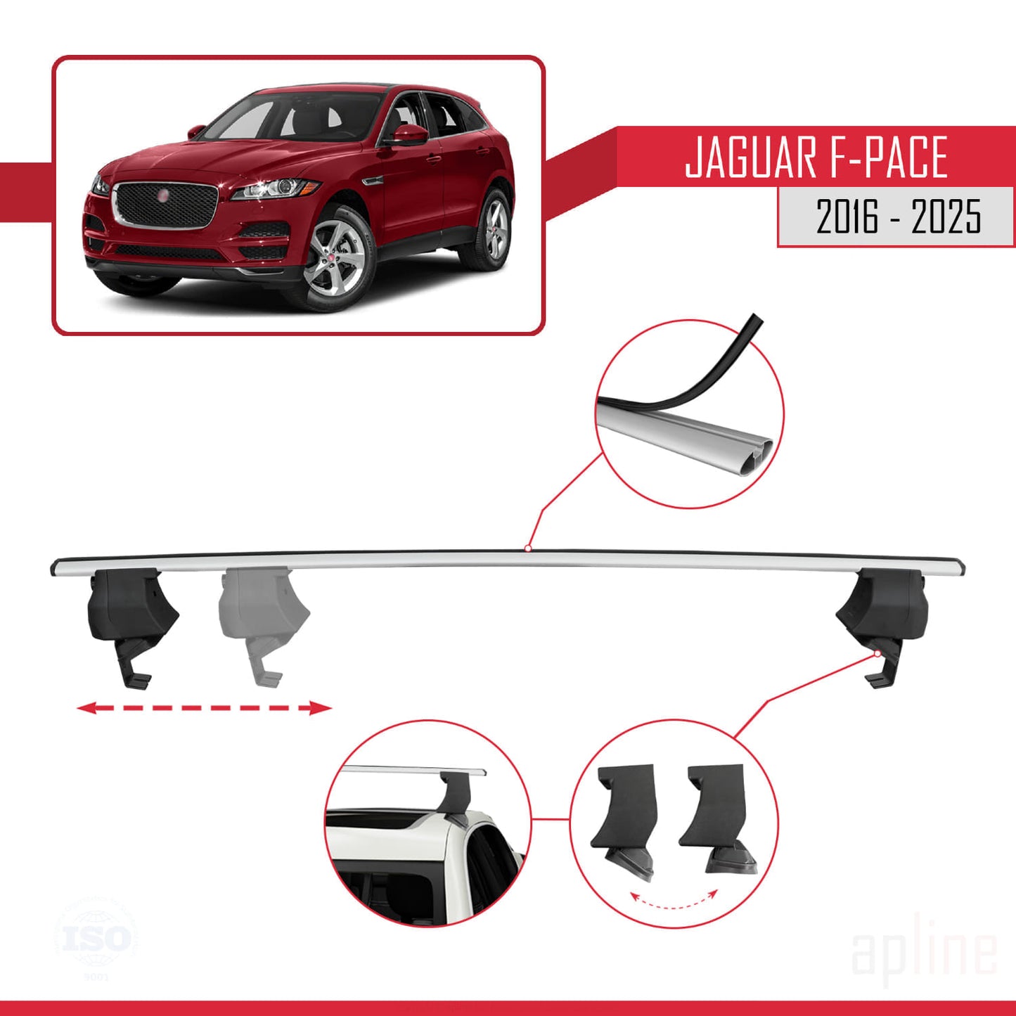 Compatible avec Jaguar F-Pace (X761) 2016-2025 ACE-4 Barres de Toit Railing Porte-Bagages de Voiture Gris Aluminium 2 Barres