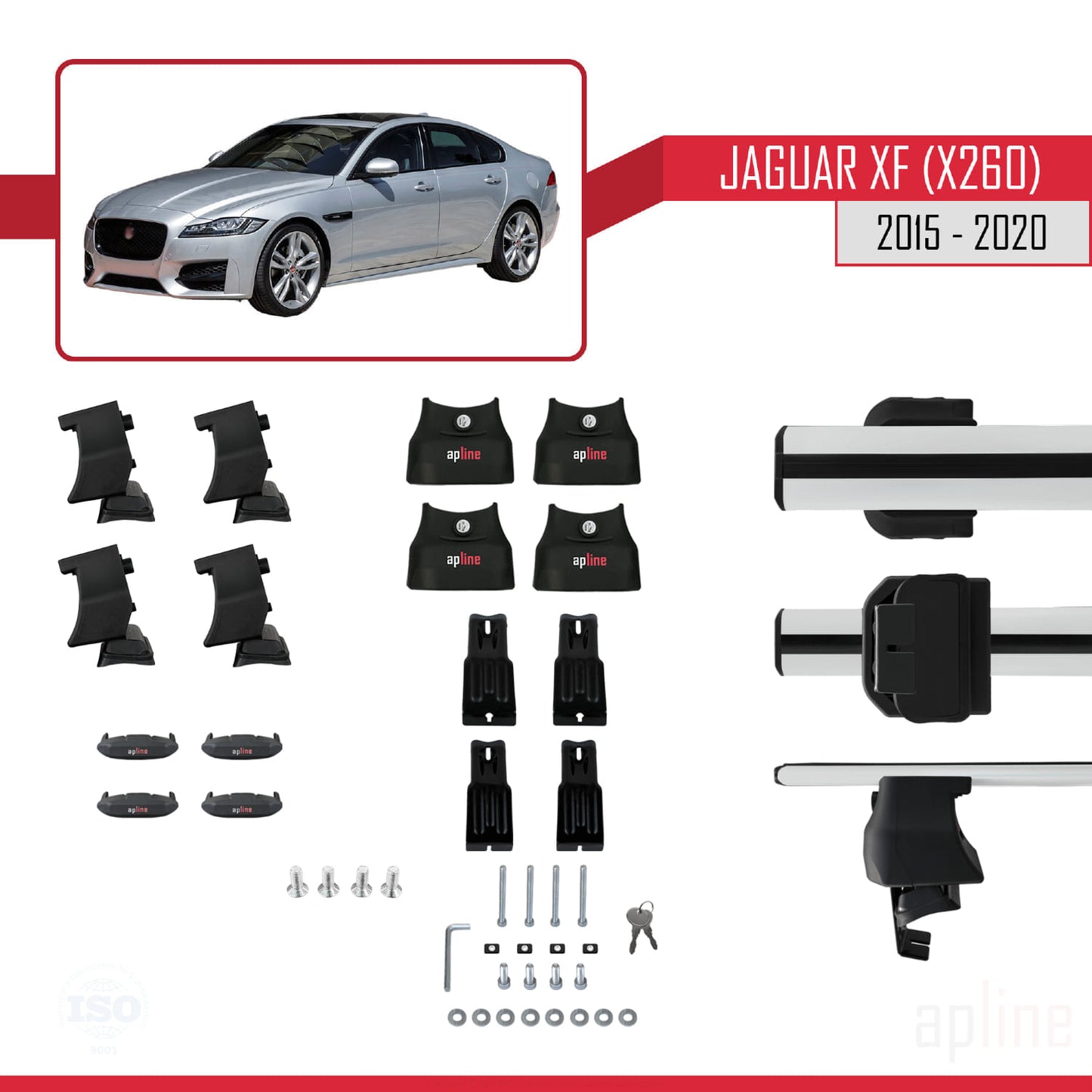Compatible avec Jaguar XF (X260) Pre-Facelift 2015-2020 ACE-4 Barres de Toit Railing Porte-Bagages de Voiture Gris Aluminium 2 Barres