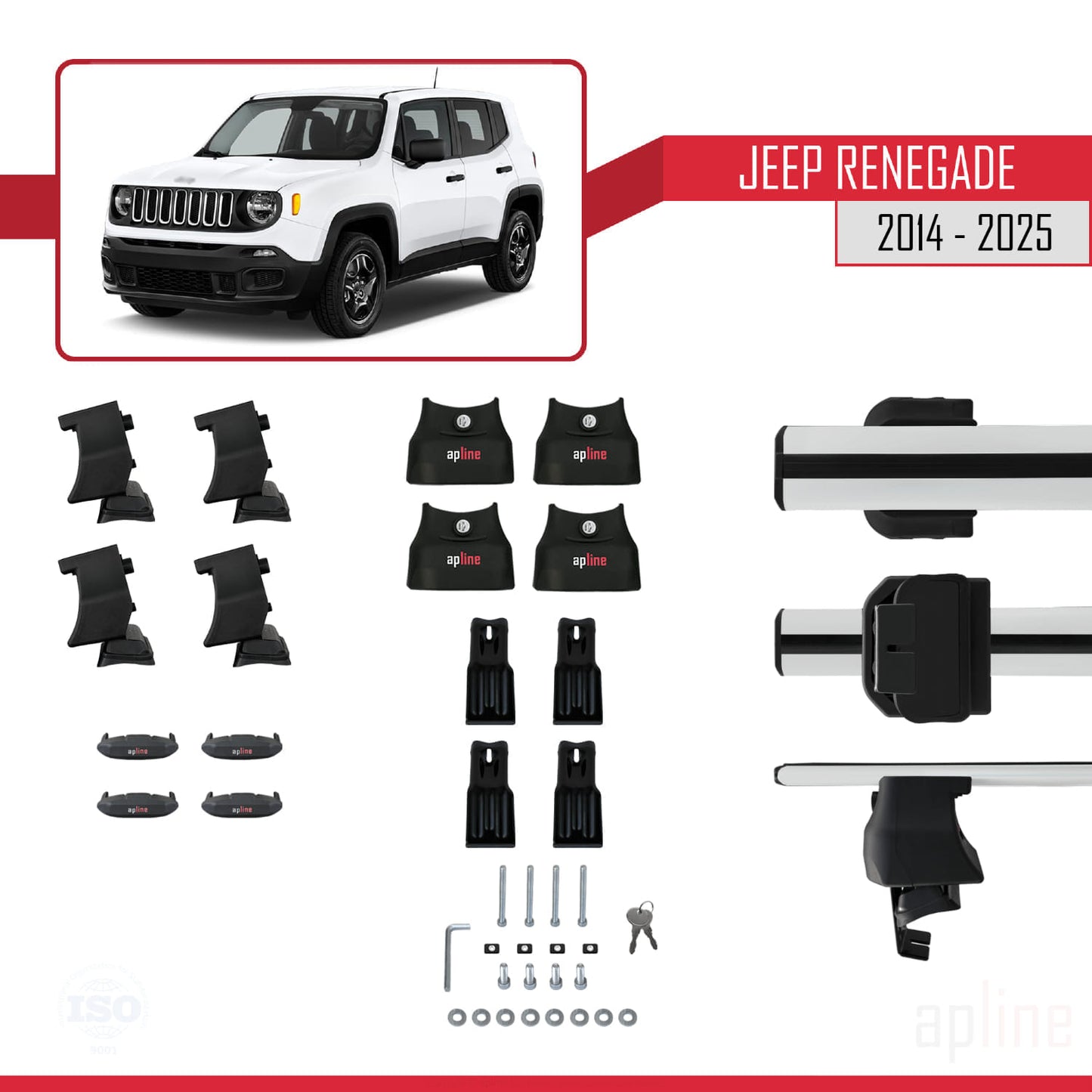 Compatible avec Jeep Renegade (BU) 2014-2025 ACE-4 Barres de Toit Railing Porte-Bagages de Voiture Gris Aluminium 2 Barres