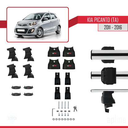 Compatible with Kia Picanto 2 (TA) 2011-2016 ACE-4 Car Roof Rack Cross Bar Grey Aluminium 2 Bars