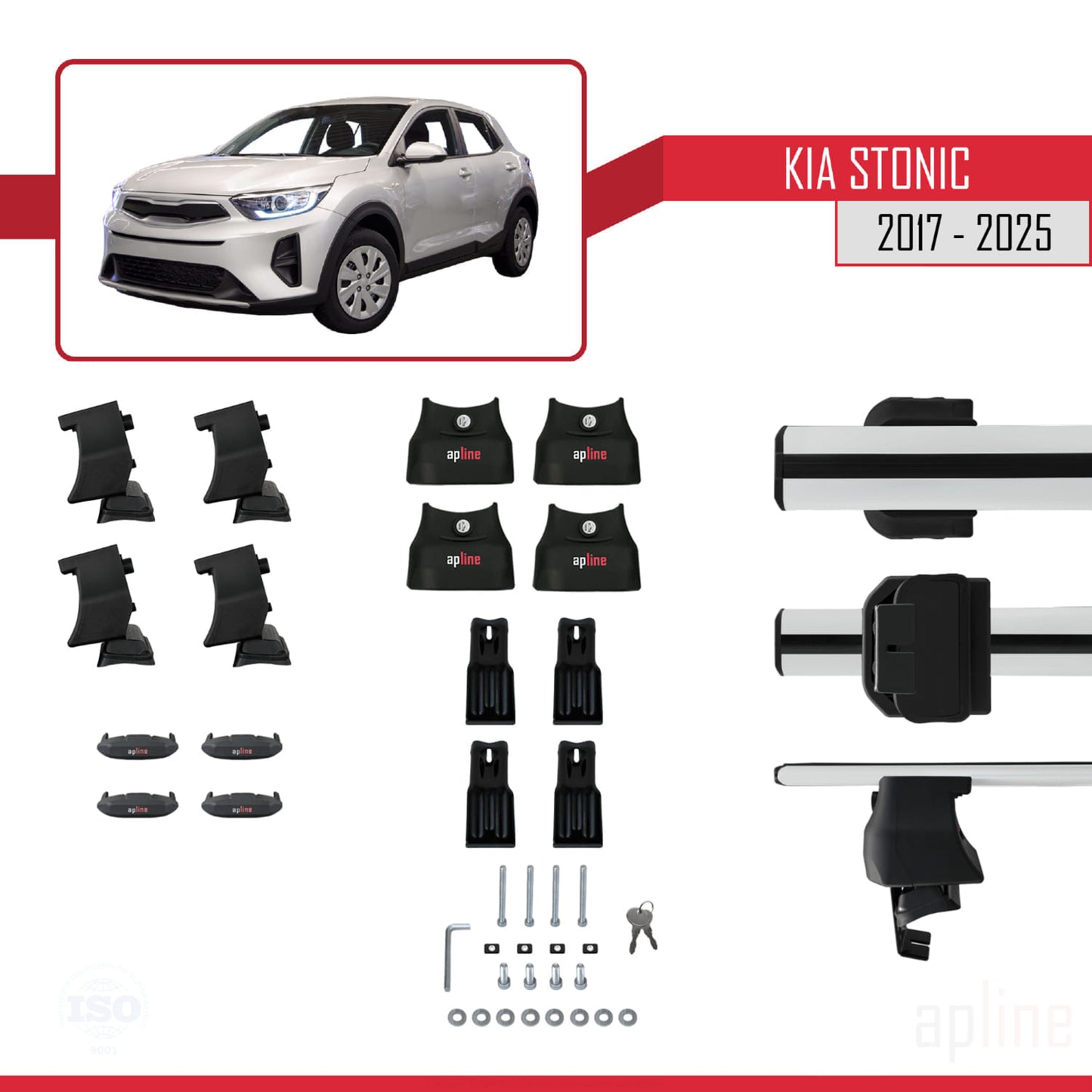 Compatible with Kia Stonic 2017-2025 ACE-4 Car Roof Rack Cross Bar Grey Aluminium 2 Bars