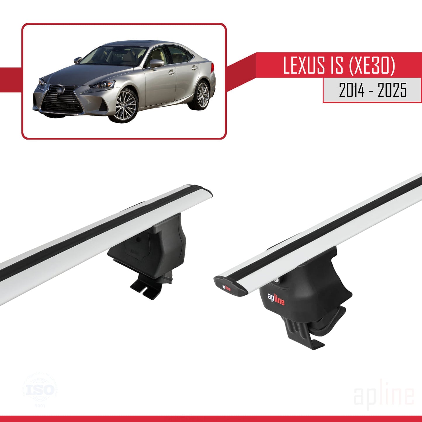 Compatible with Lexus IS 3 (XE30) 2014-2025 ACE-4 Car Roof Rack Cross Bar Grey Aluminium 2 Bars