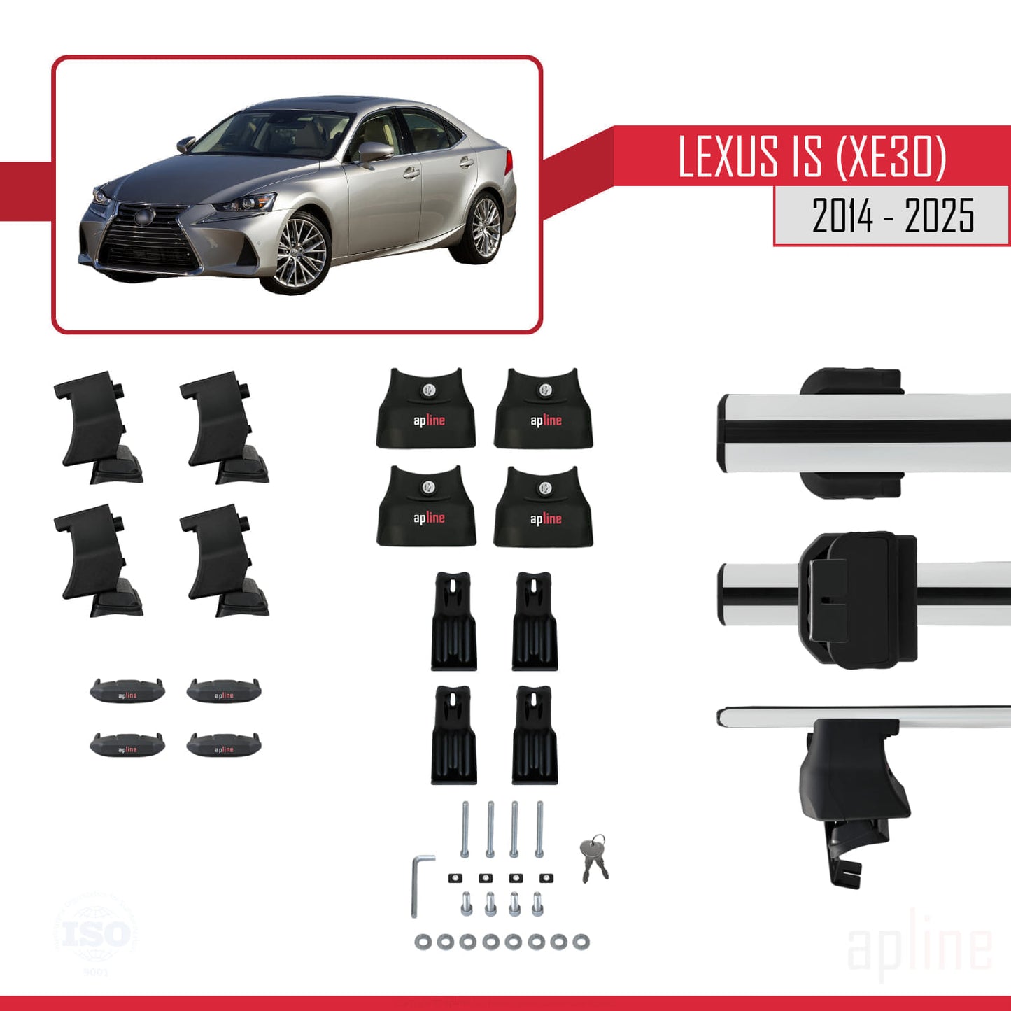 Compatible with Lexus IS 3 (XE30) 2014-2025 ACE-4 Car Roof Rack Cross Bar Grey Aluminium 2 Bars