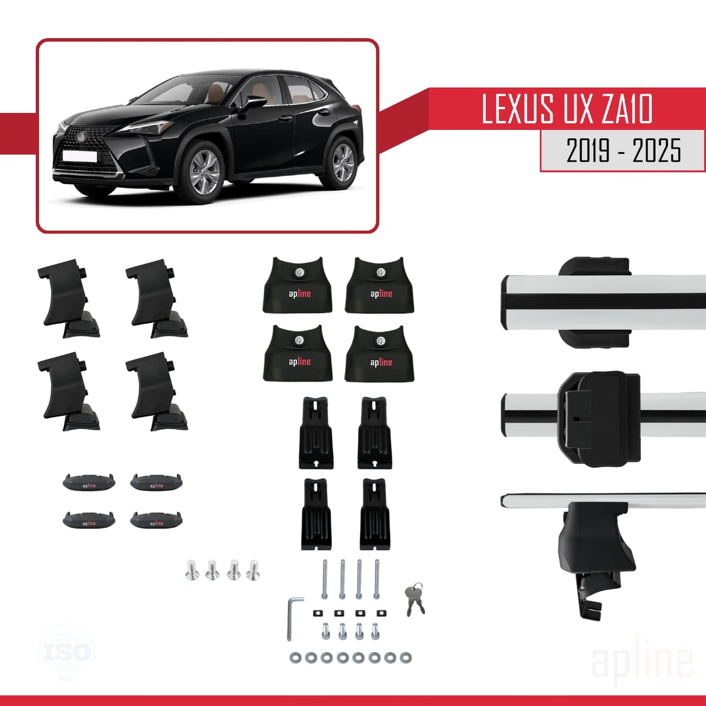 Compatible with Lexus UX (ZA10) 2019-2025 ACE-4 Car Roof Rack Cross Bar Grey Aluminium 2 Bars