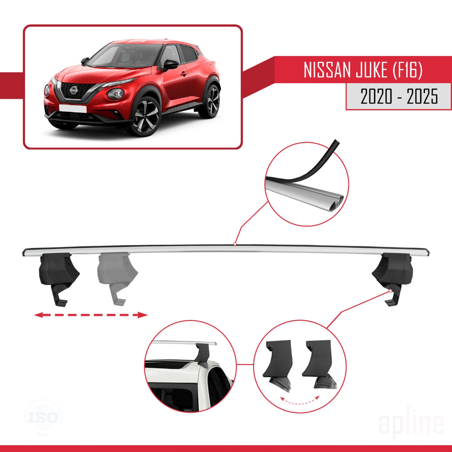 Compatible avec Nissan Juke 2 (F16) 2020-2025 ACE-4 Barres de Toit Railing Porte-Bagages de Voiture Gris Aluminium 2 Barres