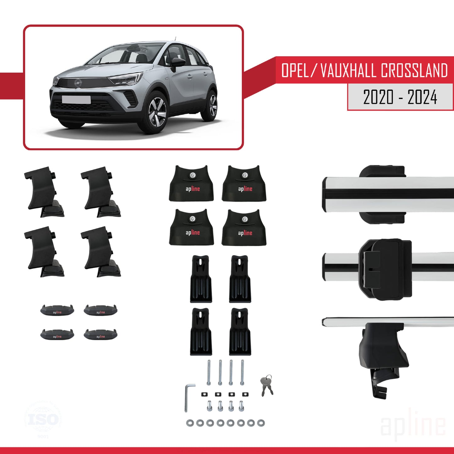 Compatible with Opel/Vauxhall Crossland 2020-2024 ACE-4 Car Roof Rack Cross Bar Grey Aluminium 2 Bars