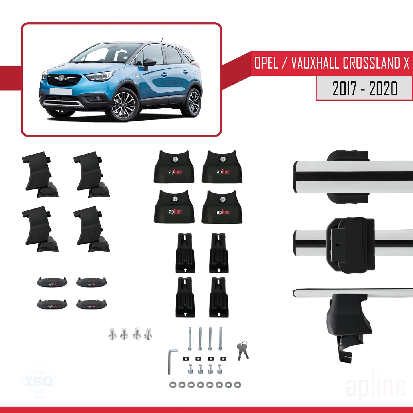 Kompatibel mit Opel/Vauxhall Crossland X 2017-2020 ACE-4 Relingträger Dachträger Auto Gepäckträger Grau Aluminium 2 Stangen