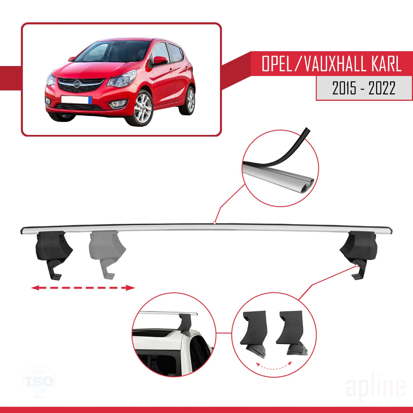 Compatible with Opel/Vauxhall Karl 2015-2022 ACE-4 Car Roof Rack Cross Bar Grey Aluminium 2 Bars