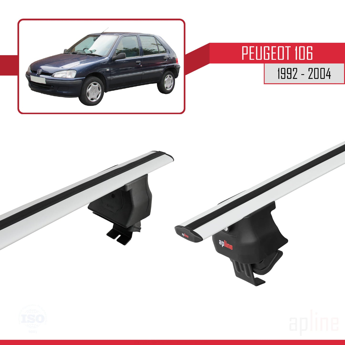 Compatible with Peugeot 106 1992-2004 ACE-4 Car Roof Rack Cross Bar Grey Aluminium 2 Bars