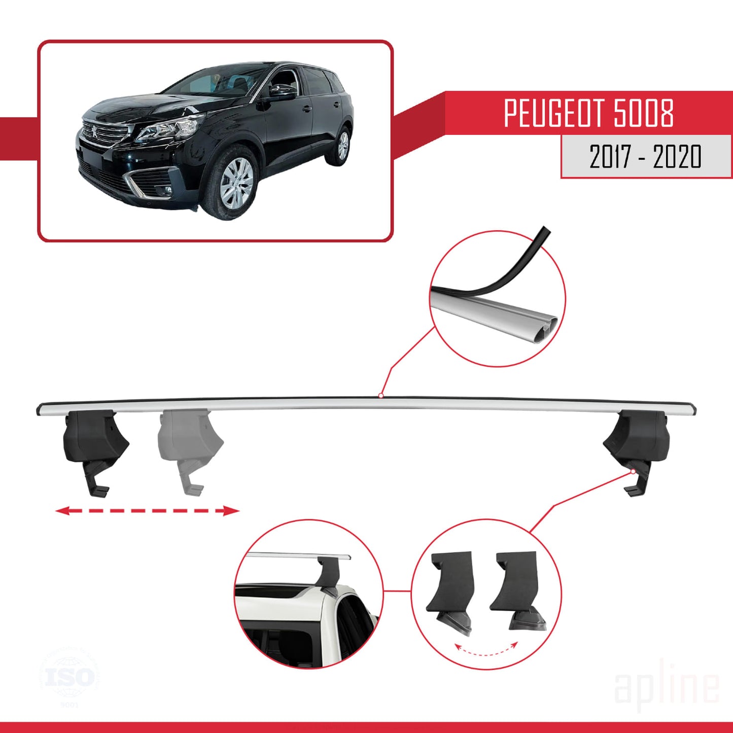 Compatible avec Peugeot 5008 II (P87) Pre-Facelift 2017-2020 ACE-4 Barres de Toit Railing Porte-Bagages de Voiture Gris Aluminium 2 Barres