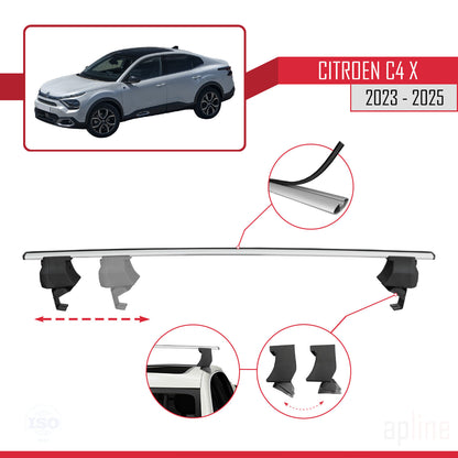 Compatible with Citroen C4X 2023-2025 ACE-4 Car Roof Rack Cross Bar Grey Aluminium 2 Bars