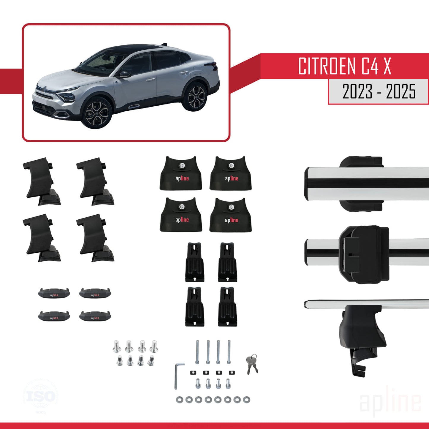 Compatible with Citroen C4X 2023-2025 ACE-4 Car Roof Rack Cross Bar Grey Aluminium 2 Bars