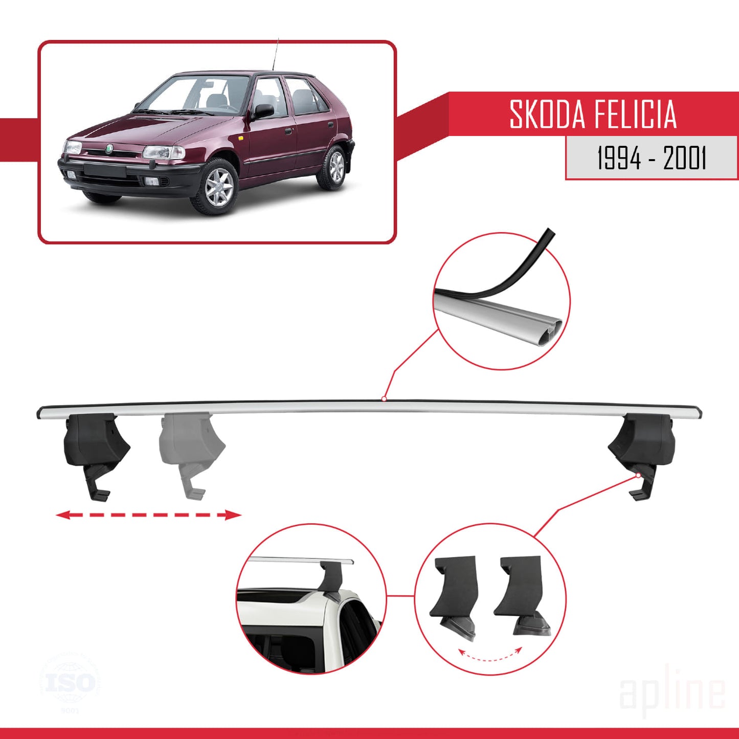 Compatible avec Skoda Felicia 1994-2001 ACE-4 Barres de Toit Railing Porte-Bagages de Voiture Gris Aluminium 2 Barres