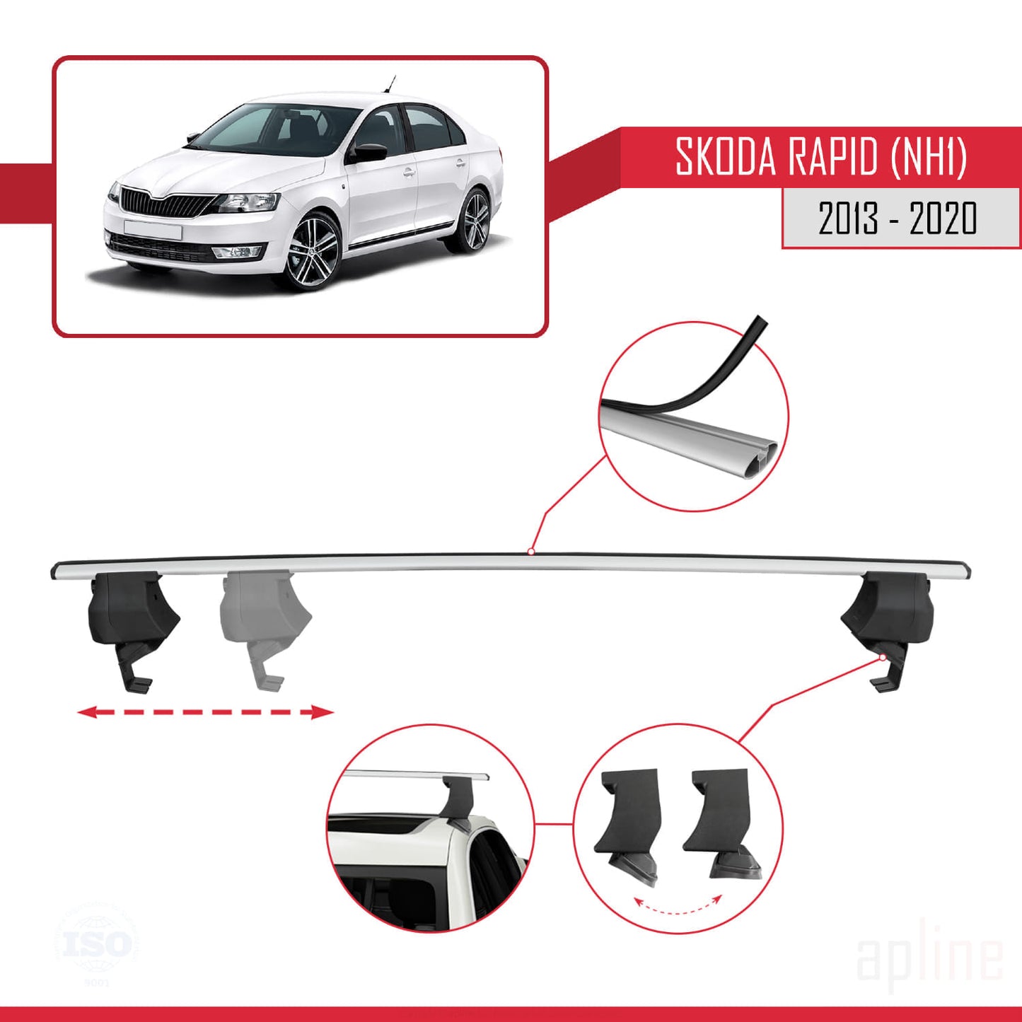 Compatible avec Skoda Rapid (NH1) 2012-2019 ACE-4 Barres de Toit Railing Porte-Bagages de Voiture Gris Aluminium 2 Barres