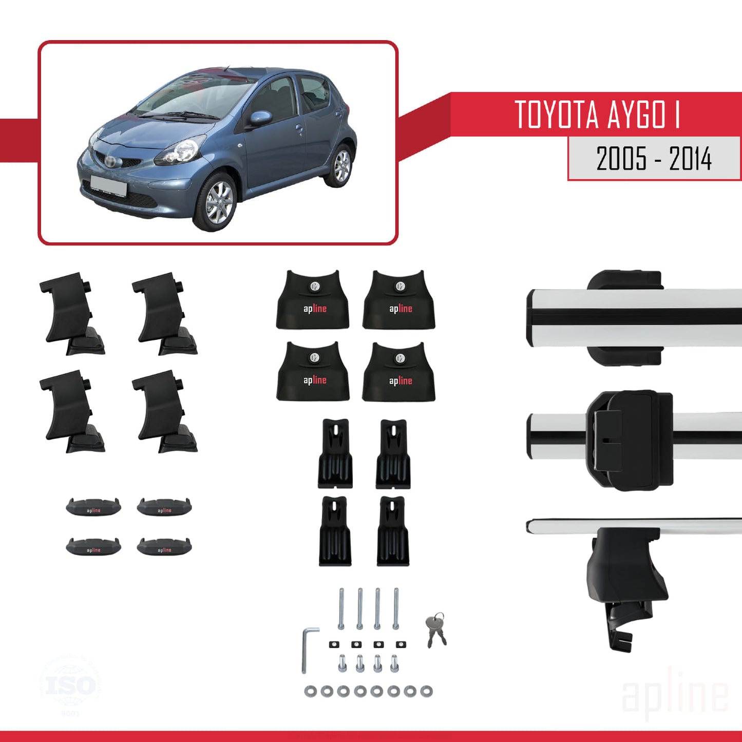 Compatible avec Toyota Aygo 2005-2014 ACE-4 Barres de Toit Railing Porte-Bagages de Voiture Gris Aluminium 2 Barres