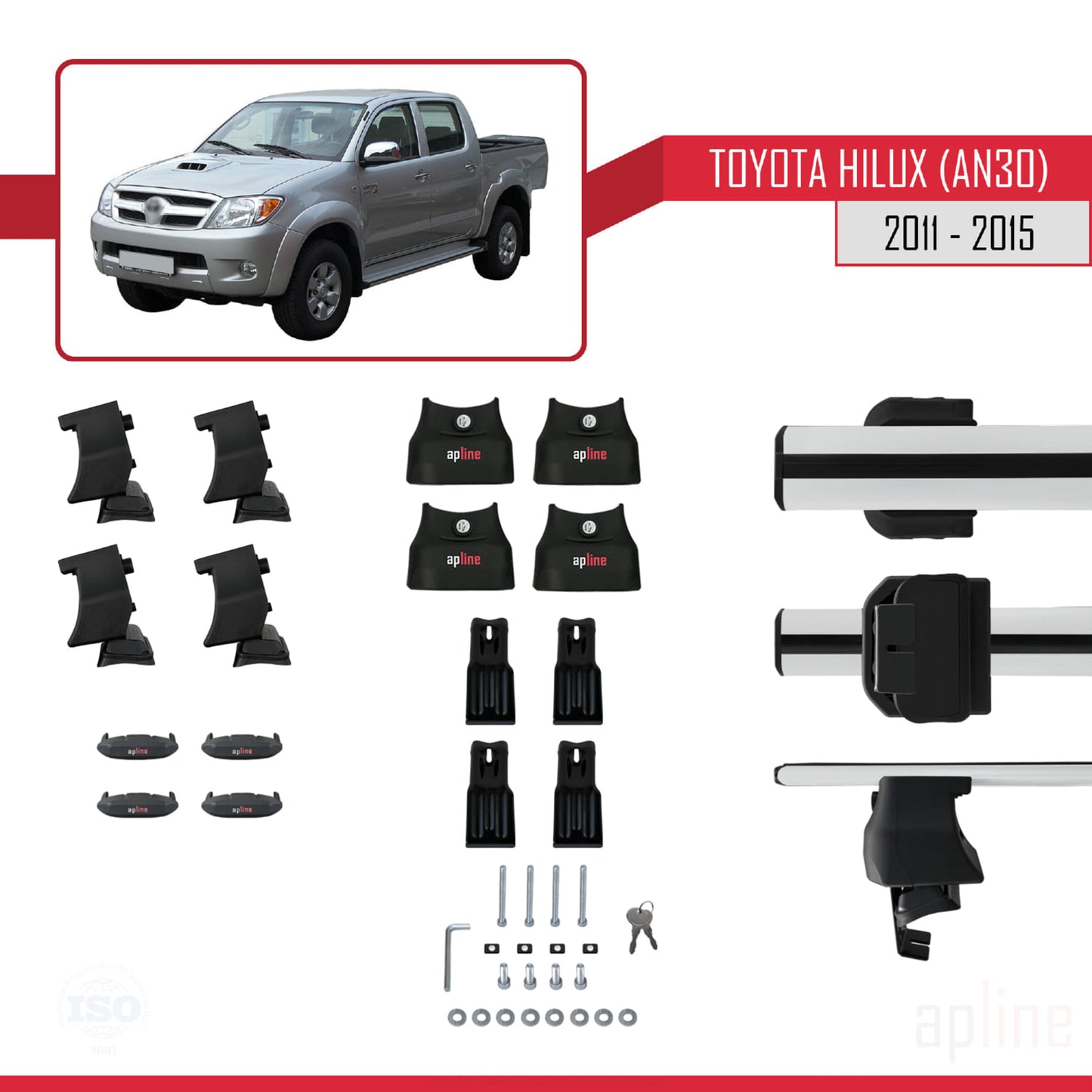 Compatible avec Toyota Hilux 7 (AN30) Post-Facelift 2011-2015 ACE-4 Barres de Toit Railing Porte-Bagages de Voiture Gris Aluminium 2 Barres