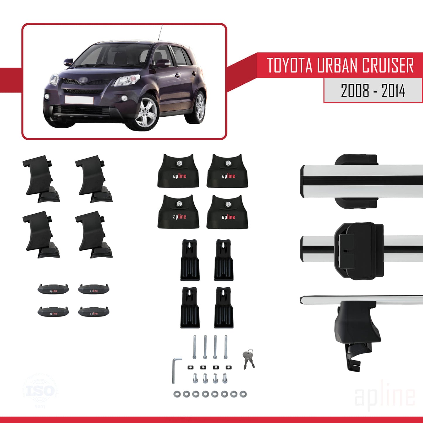 Kompatibel mit Toyota Urban Cruiser 2008-2014 ACE-4 Relingträger Dachträger Auto Gepäckträger Grau Aluminium 2 Stangen