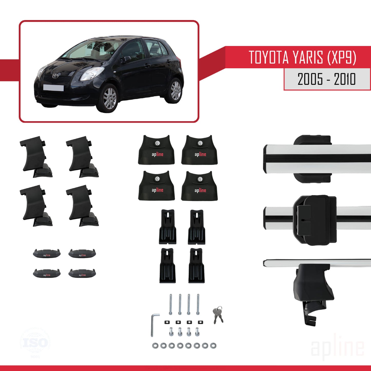 Kompatibel mit Toyota Yaris 2 (XP90) 2005-2010 ACE-4 Relingträger Dachträger Auto Gepäckträger Grau Aluminium 2 Stangen