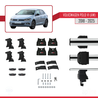 Compatible with Volkswagen Polo 6 (AW) 2018-2025 ACE-4 Car Roof Rack Cross Bar Grey Aluminium 2 Bars