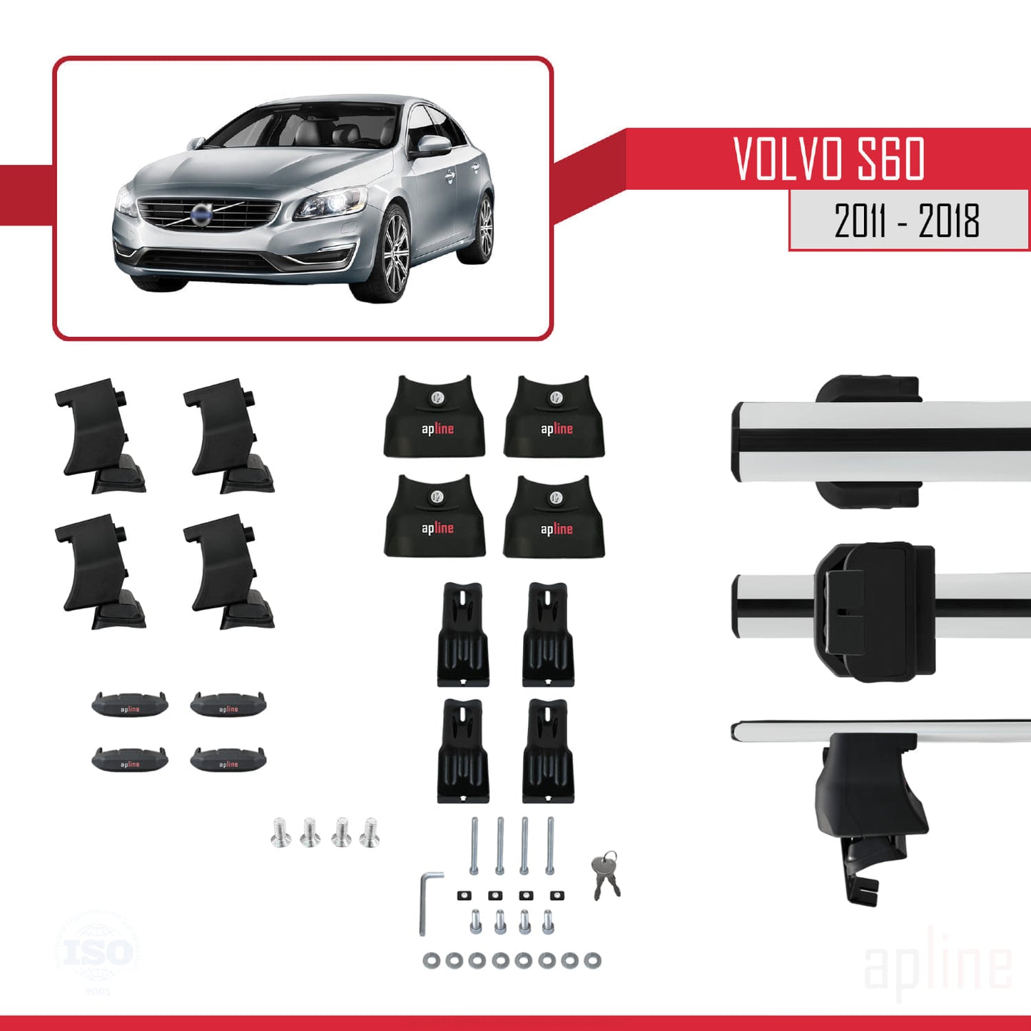 Kompatibel mit Volvo S60 II 2011-2018 ACE-4 Relingträger Dachträger Auto Gepäckträger Grau Aluminium 2 Stangen