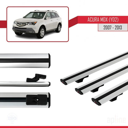 Kompatibel mit Acura MDX (YD2) 2007-2013 Basismodell Dachgepäckträger, graues Aluminium, 3 Stangen