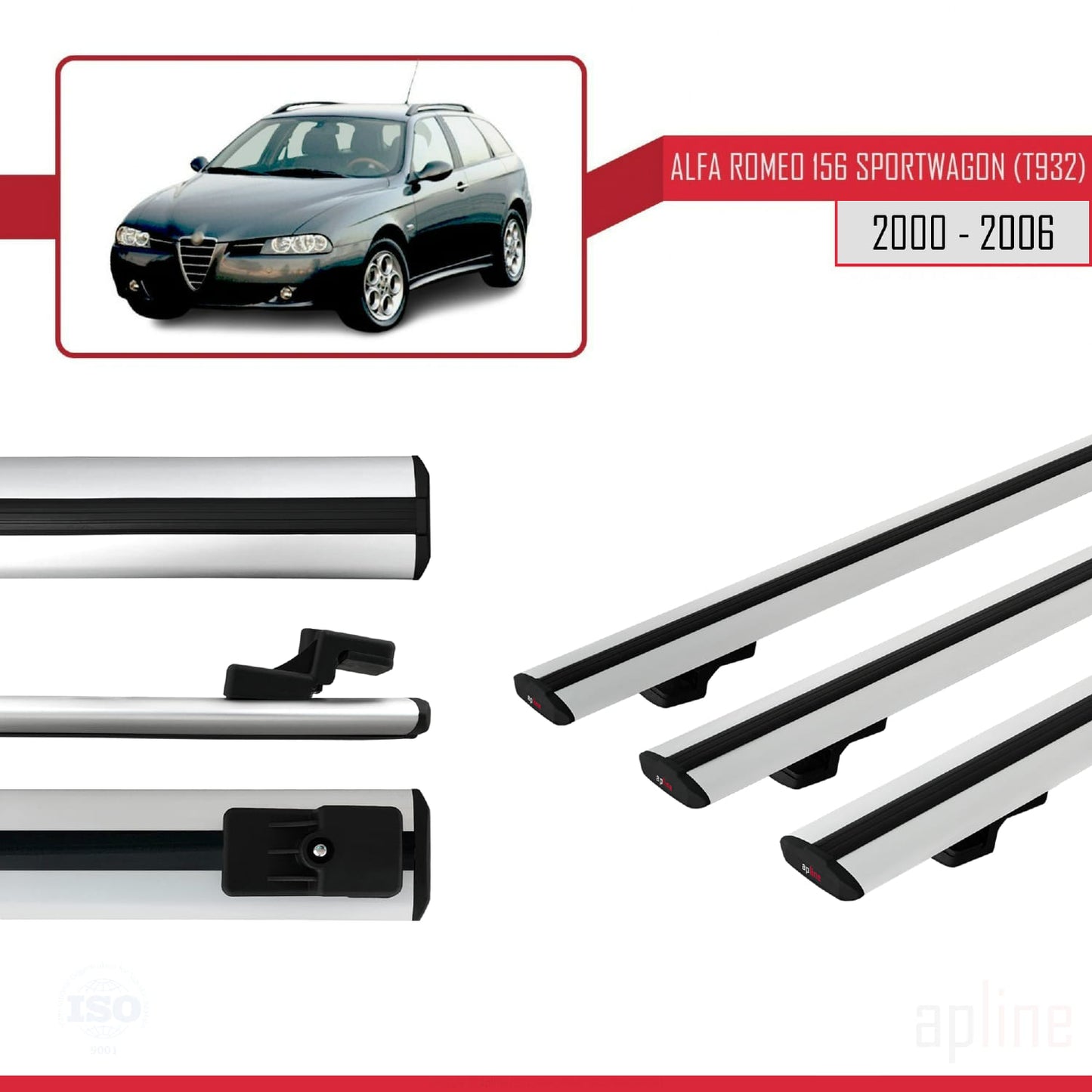 Compatible avec Alfa Romeo 156 (T932) Break 2000-2006 BASIC Model Barres de Toit Railing Porte-Bagages de Voiture Gris Aluminium 3 Barres