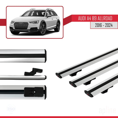 Kompatibel mit A4 (B9) Allroad 2016-2024 Basismodell Dachgepäckträger Reling Autogepäckträger Graues Aluminium 3 Stangen