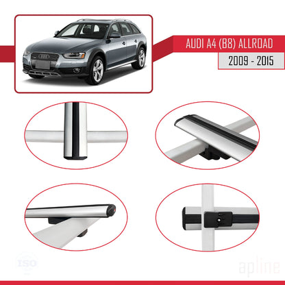 Compatible avec A4 (B8) Allroad 2009-2015 BASIC Model Barres de Toit Railing Porte-Bagages de Voiture Gris Aluminium 2 Barres