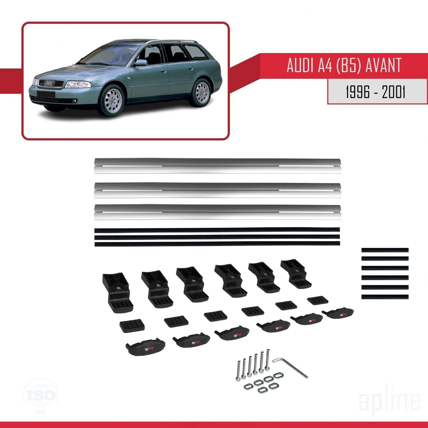 Compatible avec A4 (B5) Avant 1996-2001 BASIC Model Barres de Toit Railing Porte-Bagages de Voiture Gris Aluminium 3 Barres