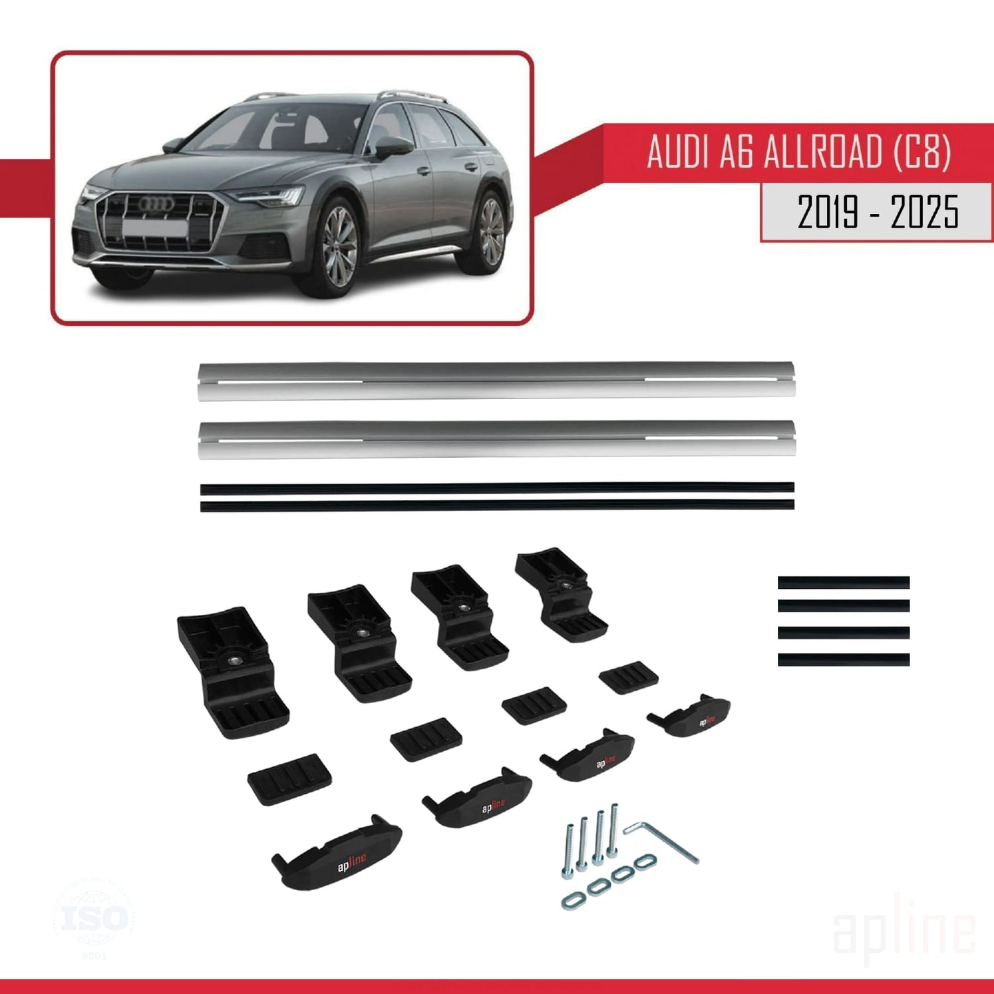 Compatible avec A6 (C8) Allroad 2019-2025 BASIC Model Barres de Toit Railing Porte-Bagages de Voiture Gris Aluminium 2 Barres
