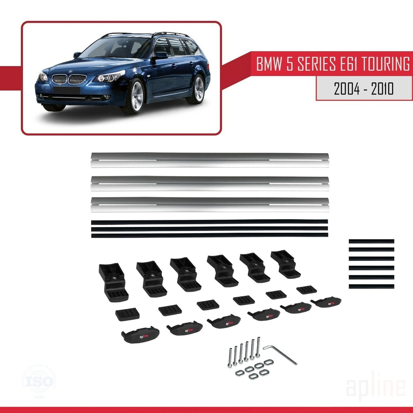 Compatible avec BMW Série 5 (E61) Touring 2004-2010 BASIC Model Barres de Toit Railing Porte-Bagages de Voiture Gris Aluminium 3 Barres