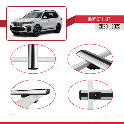 Kompatibel mit BMW X7 (G07) ​​2020-2025 Basismodell Dachgepäckträger, graues Aluminium, 2 Stangen