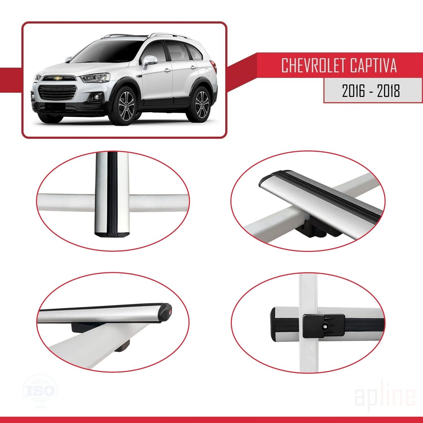 Kompatibel mit Chevrolet Captiva 2016-2018 BASIC Modell Dachgepäckträger, graues Aluminium, 3 Stangen