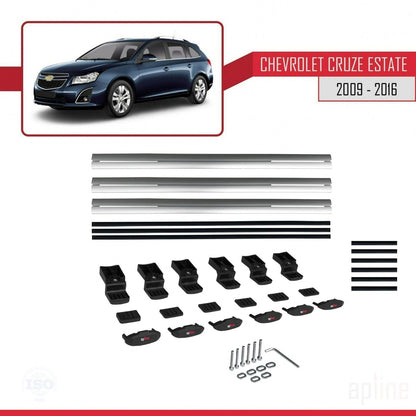 Compatible avec Chevrolet Cruze (J300) 2009-2016 BASIC Model Barres de Toit Railing Porte-Bagages de Voiture Gris Aluminium 3 Barres