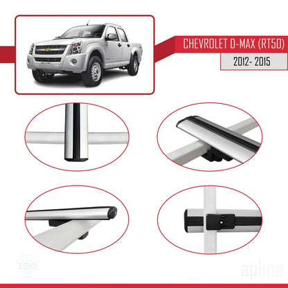 Kompatibel mit Chevrolet D-Max (RT50) 2012-2015 Basismodell Dachgepäckträger, graues Aluminium, 3 Stangen