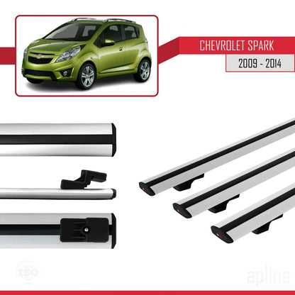 Kompatibel mit Chevrolet Spark (M300) 2009-2014 Basismodell Dachreling Gepäckträger Graues Aluminium 3-Stangen