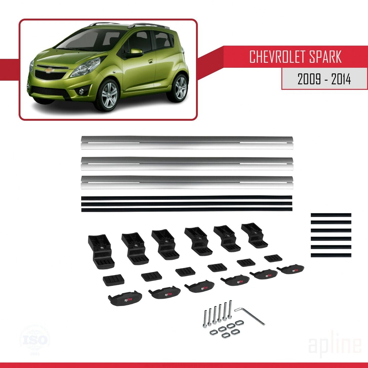 Kompatibel mit Chevrolet Spark (M300) 2009-2014 Basismodell Dachreling Gepäckträger Graues Aluminium 3-Stangen