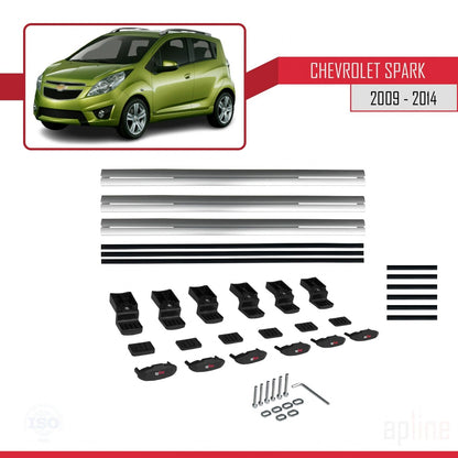 Kompatibel mit Chevrolet Spark (M300) 2009-2014 Basismodell Dachreling Gepäckträger Graues Aluminium 3-Stangen