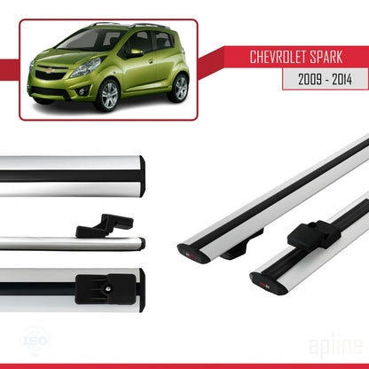 Kompatibel mit Chevrolet Spark (M300) 2009-2014 Basismodell Dachgepäckträger, graues Aluminium, 2 Stangen