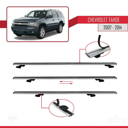 Kompatibel mit Chevrolet Tahoe 3 2007-2014 BASIC Modell Dachgepäckträger, graues Aluminium, 2 Stangen