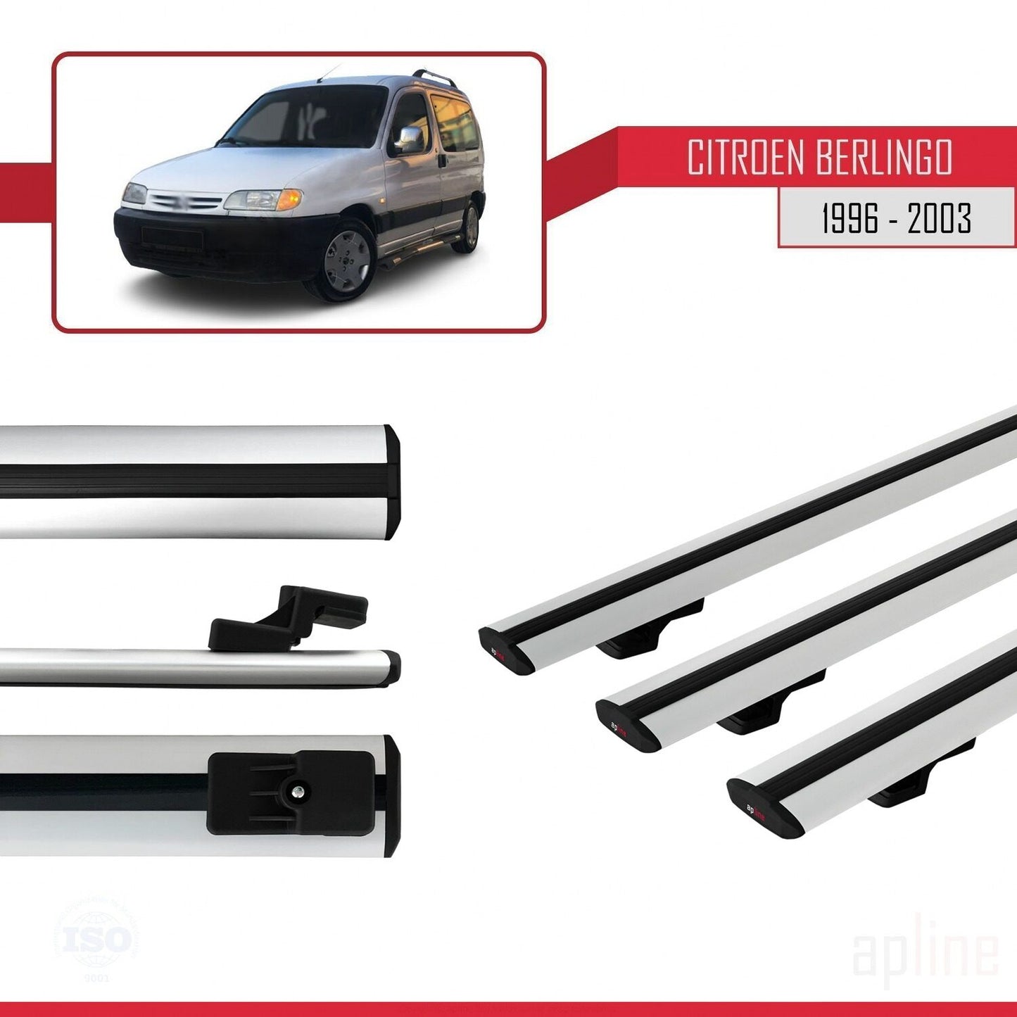 Compatible with Citroen Berlingo (M49) 1996-2003 BASIC Model Car Roof Rack Cross Bar Grey Aluminium 3 Bars