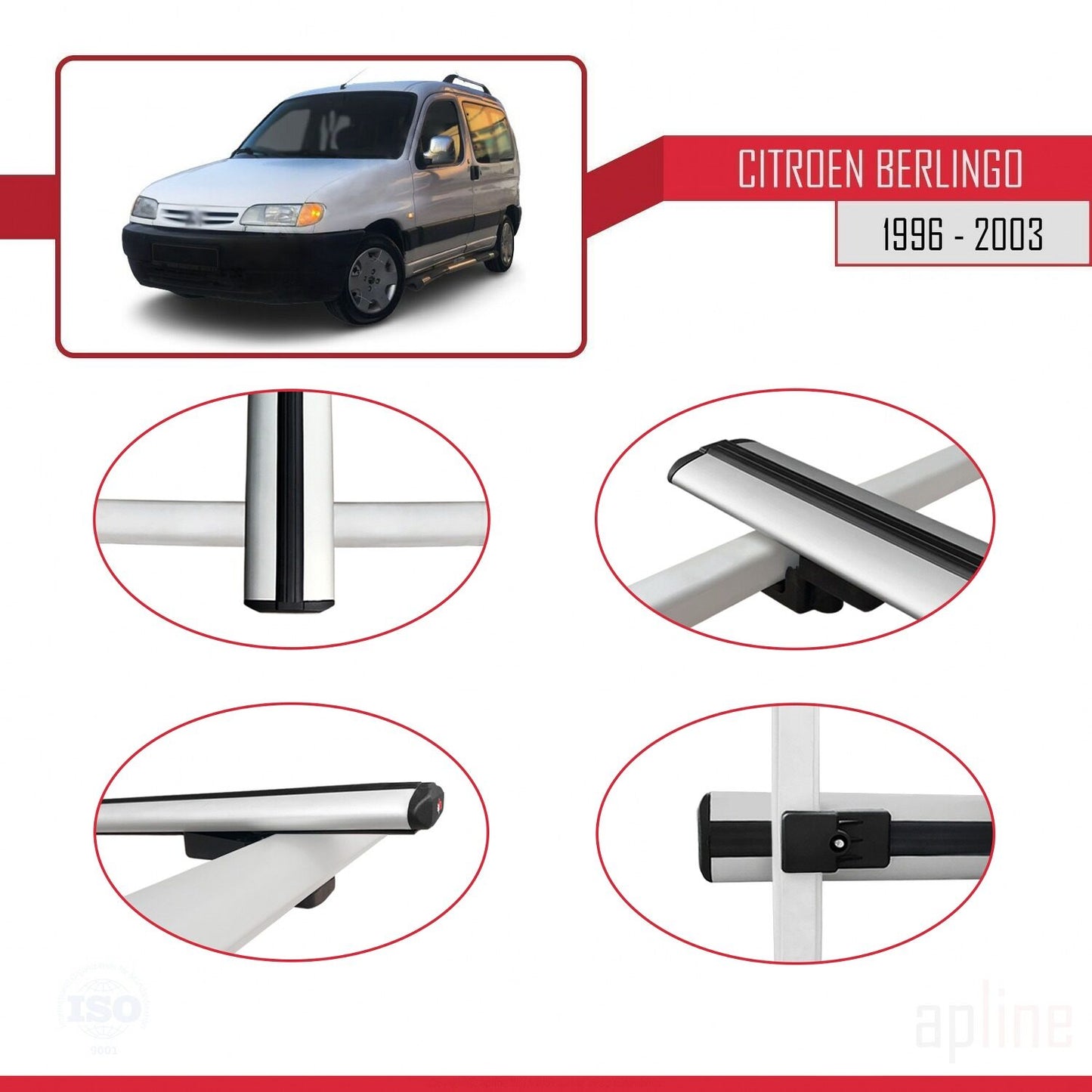 Compatible with Citroen Berlingo (M49) 1996-2003 BASIC Model Car Roof Rack Cross Bar Grey Aluminium 3 Bars
